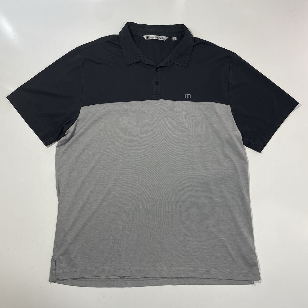 Travis Mathew Golf Polo Shirt Mens Size 2XL Black Gray Short Sleeve Made In Peru